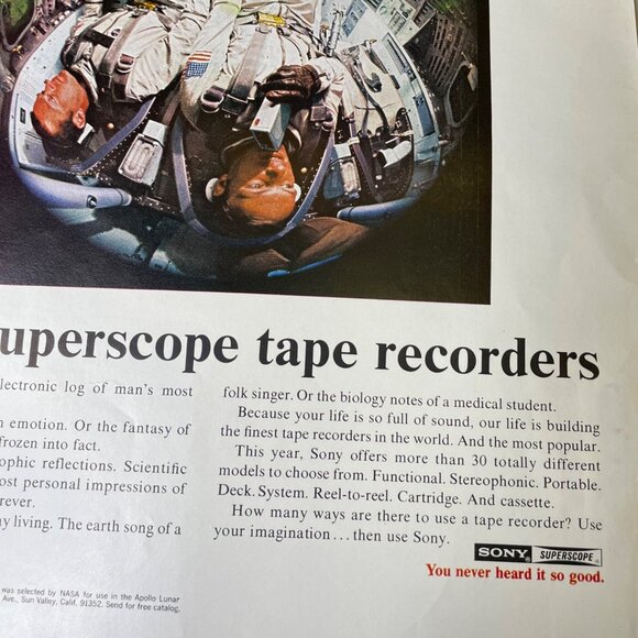 Sony Superscope Tape Recorders Vintage Print Ad 1970 Out Of This World NASA u - Picture 5 of 8